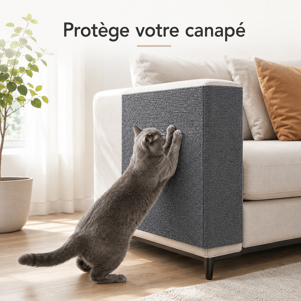 Protection du canapé avec un tapis griffoir pour chat
